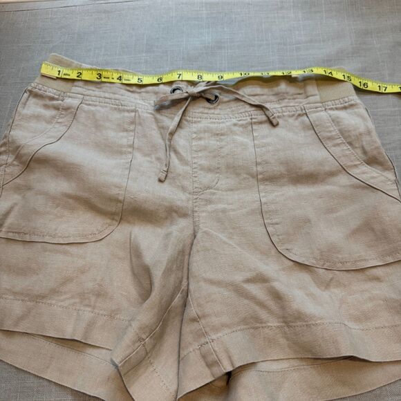 Athleta Tan Linen Drawstring Pull-On Shorts - Size 4, Lightweight Vacation Wear - Picture 3 of 8